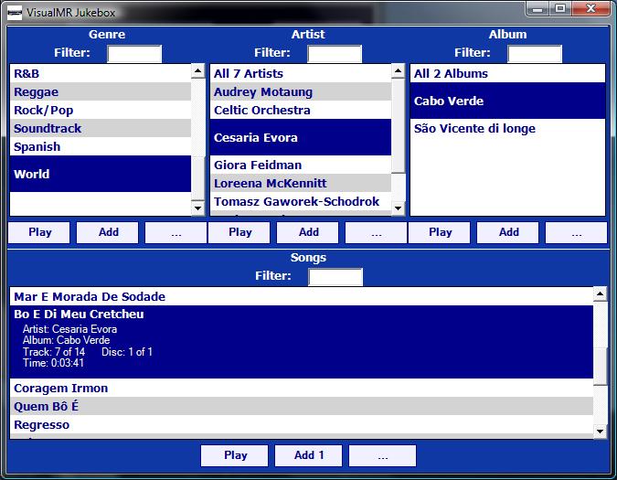 VisualMR Jukebox window (PC)
