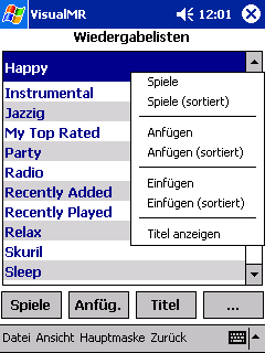 VisualMR mit Wiedergabelisten und Kontextmen